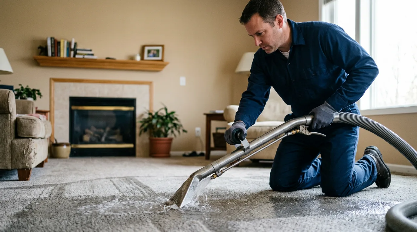 Water damage restoration technician working near Belle, MO